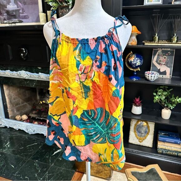 MONSOON VERADERO MIX PRINT CAMI TOP TROPICAL YELLOW PALM LEOPARD NWT Size M - Picture 2 of 11